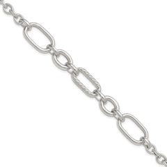 Sterling Silver Polished and Twisted Oval and Round Link 7.75 inch Bracelet QG6812-7.75