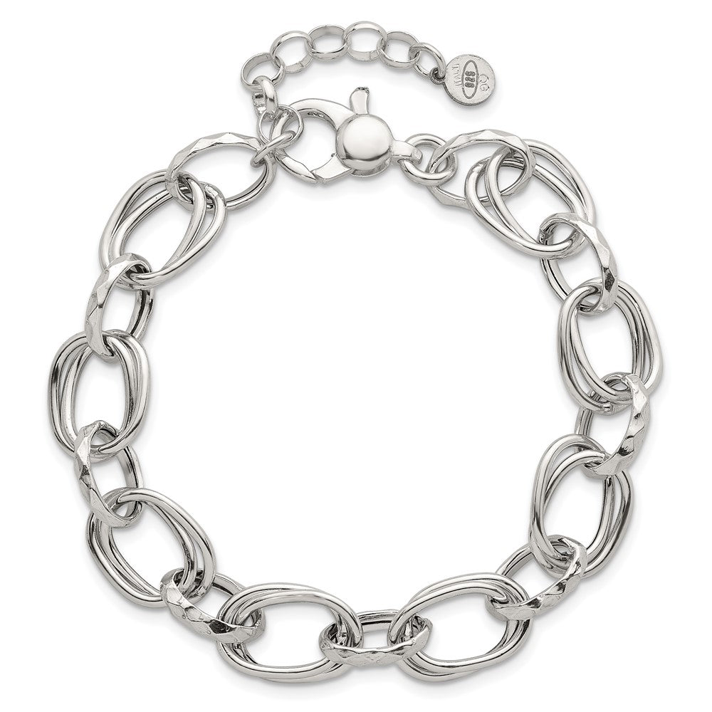 Sterling Silver Polished Double Link and Faceted Link 8 inch with 1 inch Extender Bracelet QG6813-8