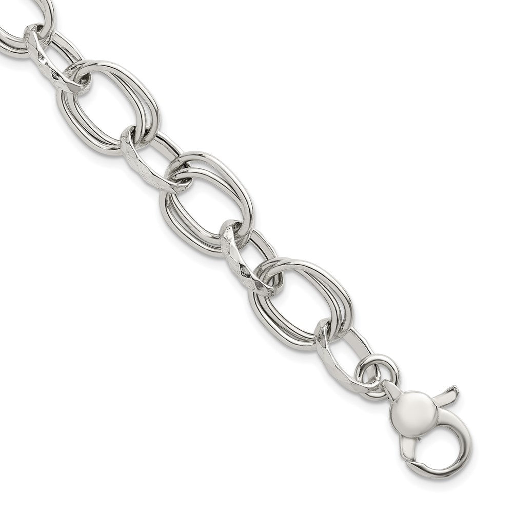 Sterling Silver Polished Double Link and Faceted Link 8 inch with 1 inch Extender Bracelet QG6813-8