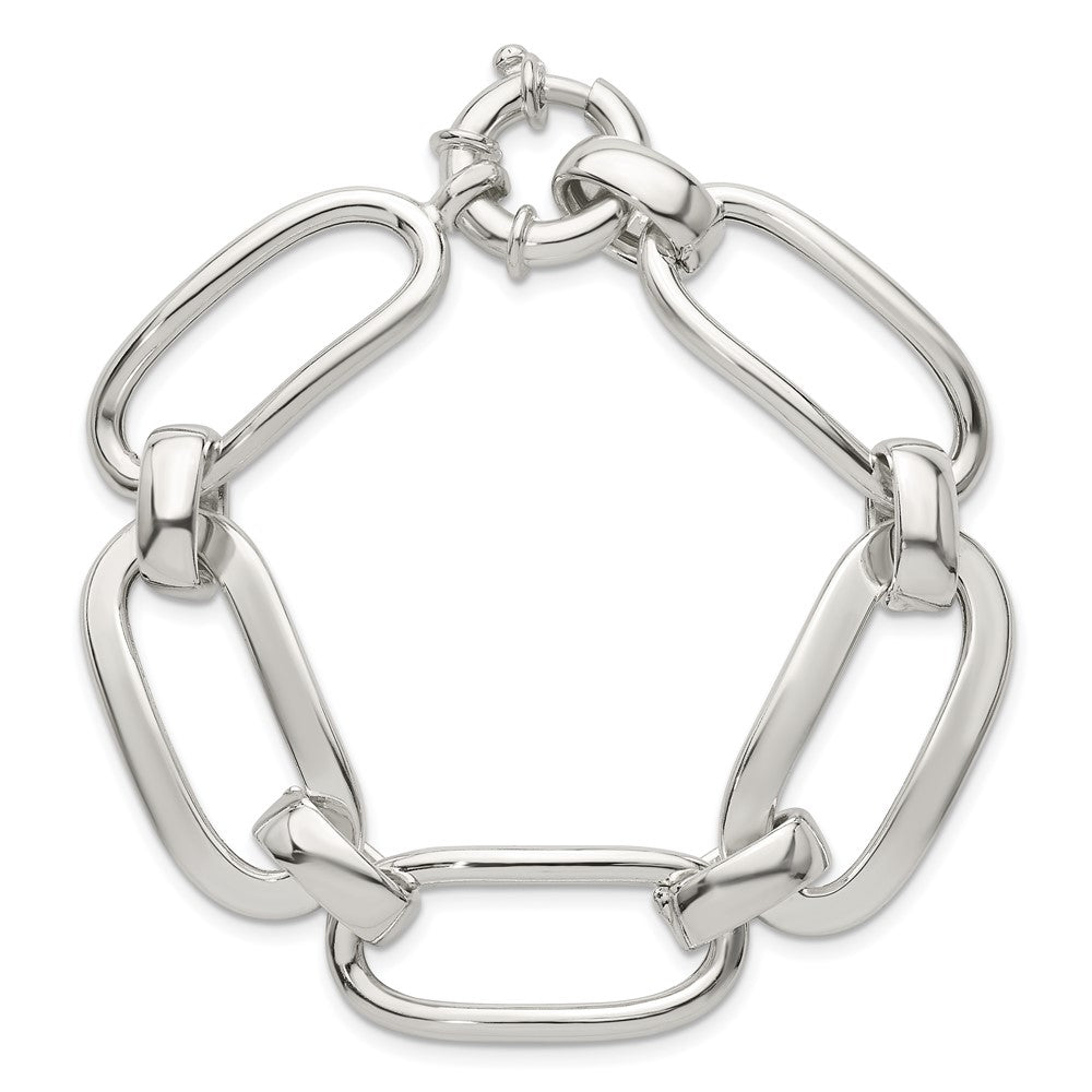 Sterling Silver Polished Long Oval and Round Link 7.5 inch Bracelet QG6815-7.5