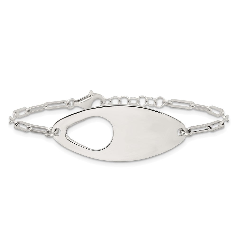 Sterling Silver Fancy Geometric Center with Paperclip Link 7 inch with 0.5 inch Extension Bracelet QG6816-7