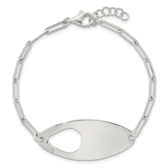 Sterling Silver Fancy Geometric Center with Paperclip Link 7 inch with 0.5 inch Extension Bracelet QG6816-7