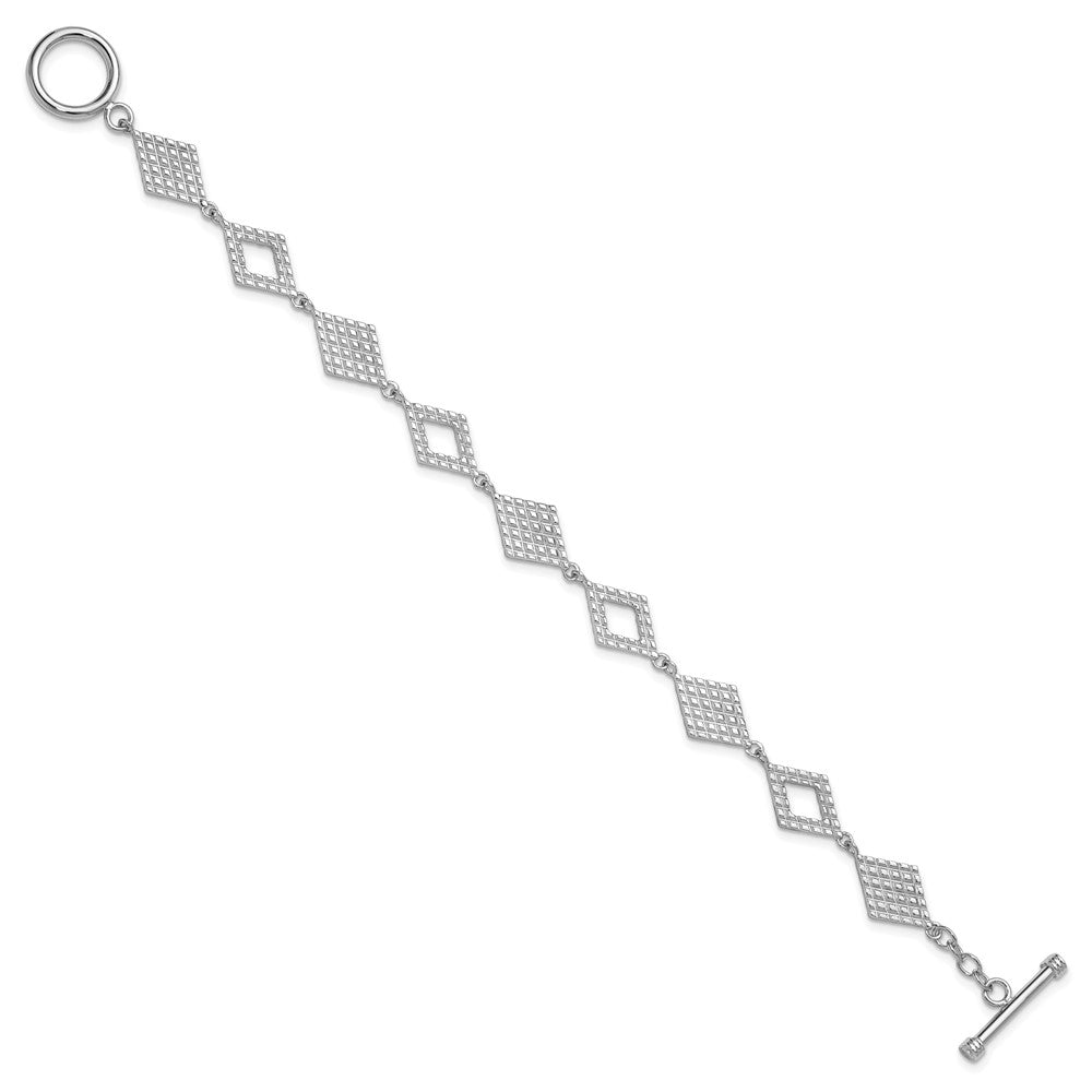 Sterling Silver Rhodium-plated Polished Diamond-Shape Textured 7.5 inch Toggle Bracelet QG6817-7.5