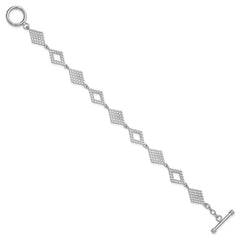 Sterling Silver Rhodium-plated Polished Diamond-Shape Textured 7.5 inch Toggle Bracelet QG6817-7.5