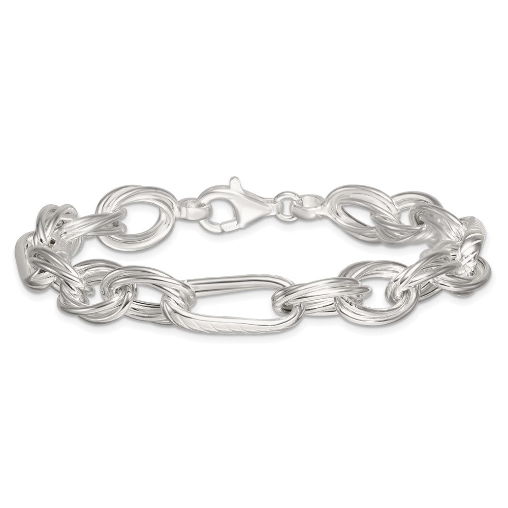 Sterling Silver Polished and Textured Triple Link and Twisted Link 8 inch Bracelet QG6818-8
