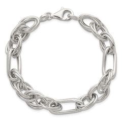 Sterling Silver Polished and Textured Triple Link and Twisted Link 8 inch Bracelet QG6818-8