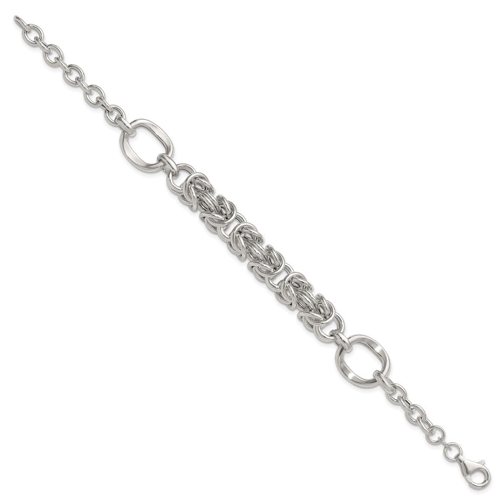 Sterling Silver Polished Fancy Byzantine Center 7.75 inch Bracelet QG6819-7.75