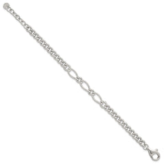 Sterling Silver Polished Mixed Curb Link 6.75 Inch with 1 Inch Extension Bracelet QG6820-6.75