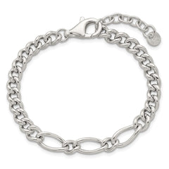 Sterling Silver Polished Mixed Curb Link 6.75 Inch with 1 Inch Extension Bracelet QG6820-6.75