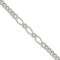 Sterling Silver Polished Mixed Curb Link 6.75 Inch with 1 Inch Extension Bracelet QG6820-6.75