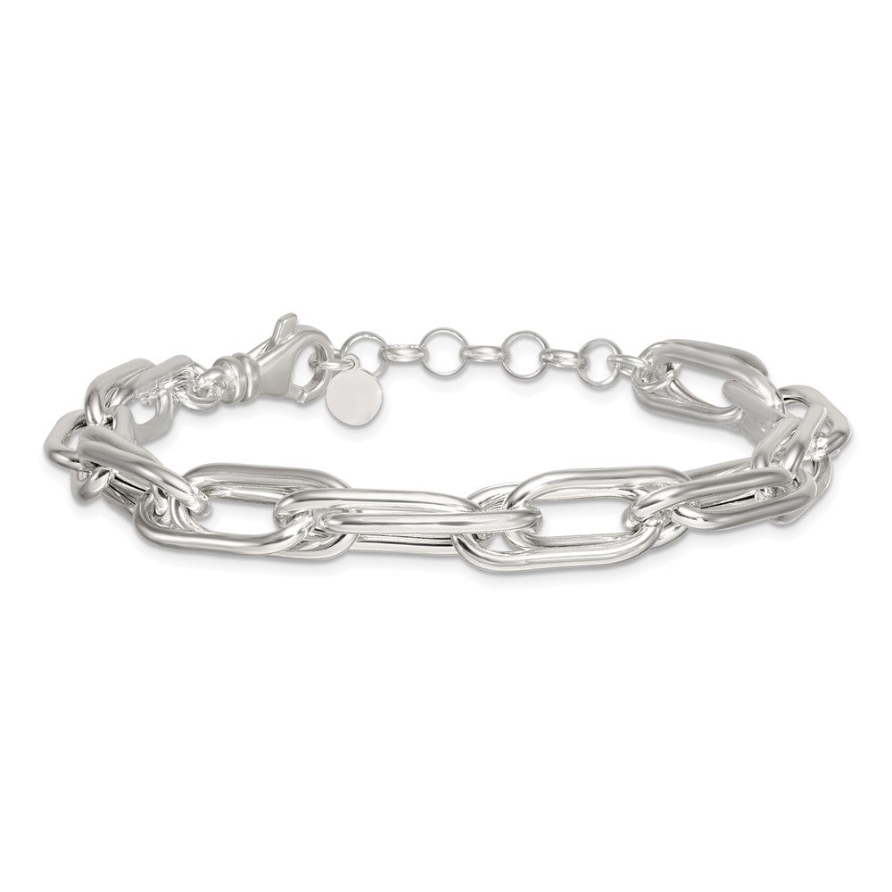 Sterling Silver Polished Oval Double Link 7.5 inch with 1 inch Extender Bracelet QG6821-7.5