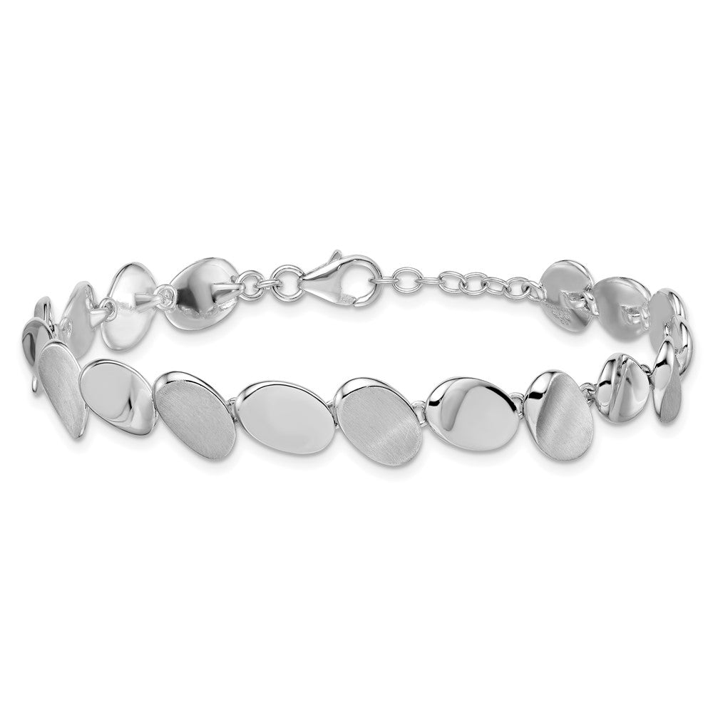 Sterling Silver Rhodium-plated Brushed and Polished Ovals 7.5 inch with 0.5 inch Extension Bracelet QG6822-7.5