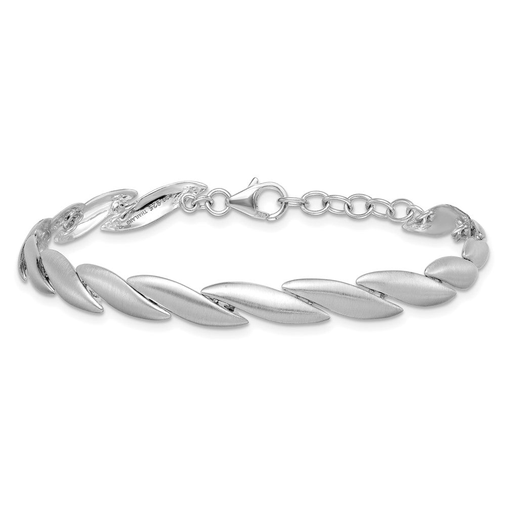 Sterling Silver Rhodium-plated Brushed Fancy 7 inch with 0.5 inch Extension Bracelet QG6823-7