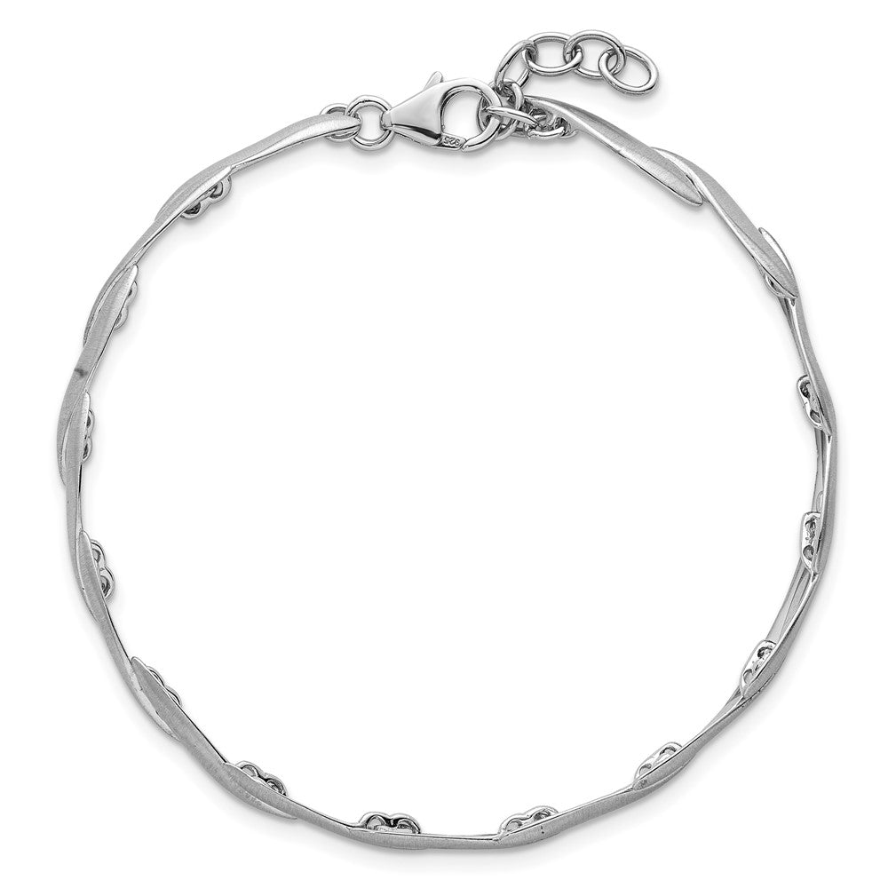 Sterling Silver Rhodium-plated Brushed Fancy 7 inch with 0.5 inch Extension Bracelet QG6823-7