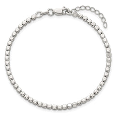 Sterling Silver Polished and Square Beaded 7 Inch with 1 Inch Extension Bracelet QG6826-7