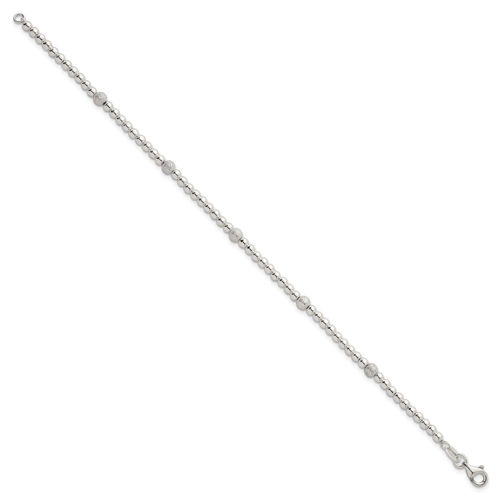 Sterling Silver Polished and Textured Beaded 7.5 inch 5-Station Bracelet QG6828-7.5