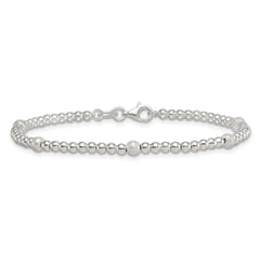 Sterling Silver Polished and Textured Beaded 7.5 inch 5-Station Bracelet QG6828-7.5
