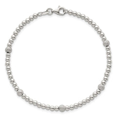 Sterling Silver Polished and Textured Beaded 7.5 inch 5-Station Bracelet QG6828-7.5