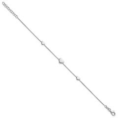 Sterling Silver Rhodium-plated Three Hearts 7 inch with 1 inch Extension Bracelet QG6830-7