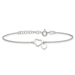 Sterling Silver Polished Double Heart 7 inch with 1 inch Extension Bracelet QG6832-7
