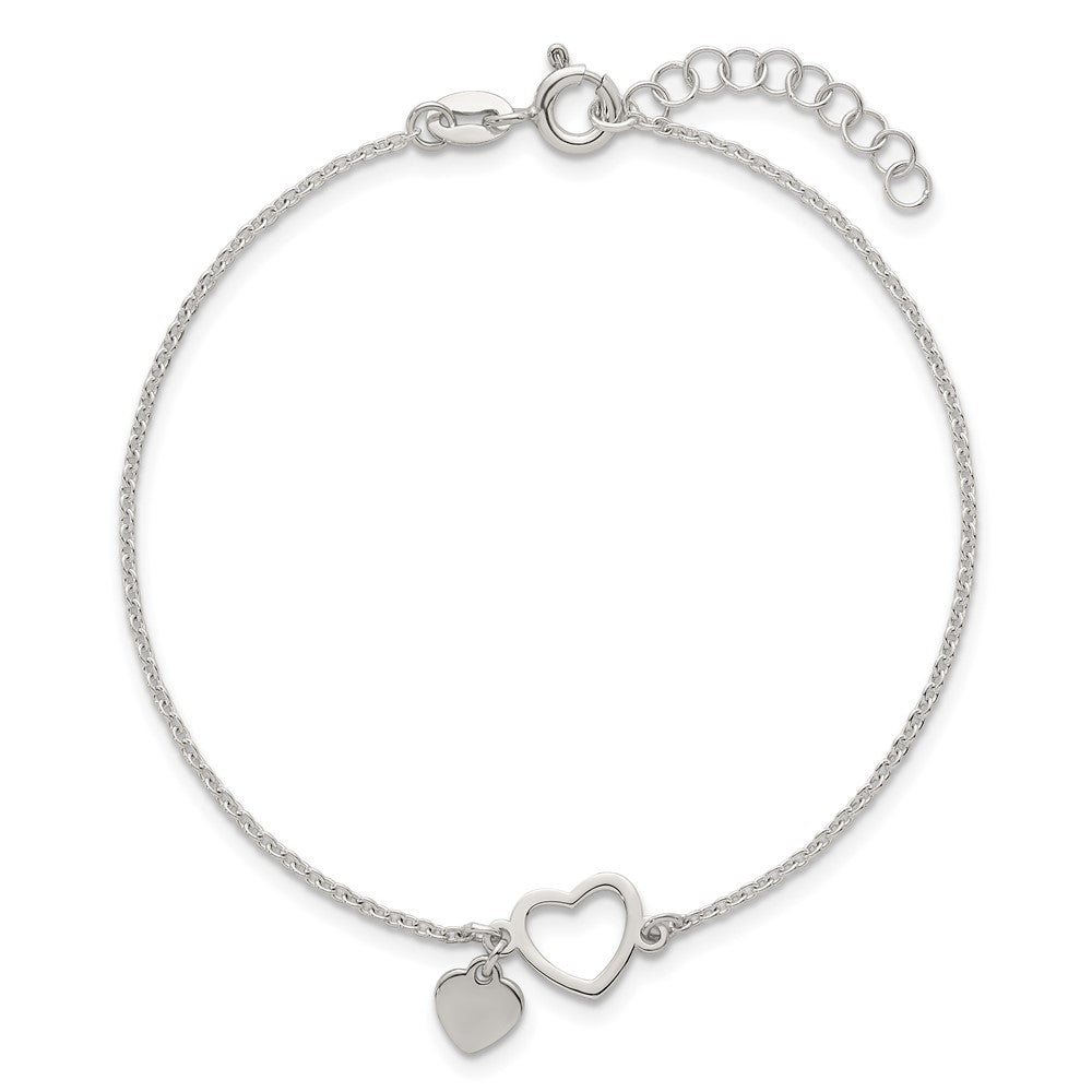 Sterling Silver Polished Double Heart 7 inch with 1 inch Extension Bracelet QG6832-7