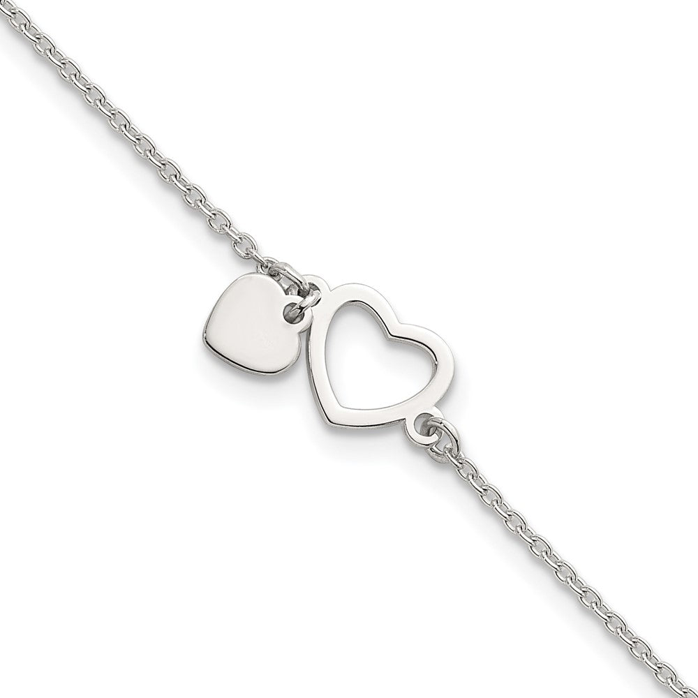 Sterling Silver Polished Double Heart 7 inch with 1 inch Extension Bracelet QG6832-7