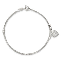 Sterling Silver Polished and Beaded with White CZ Heart Double Strand 7.5 inch Bracelet QG6833-7.5