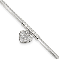 Sterling Silver Polished and Beaded with White CZ Heart Double Strand 7.5 inch Bracelet QG6833-7.5