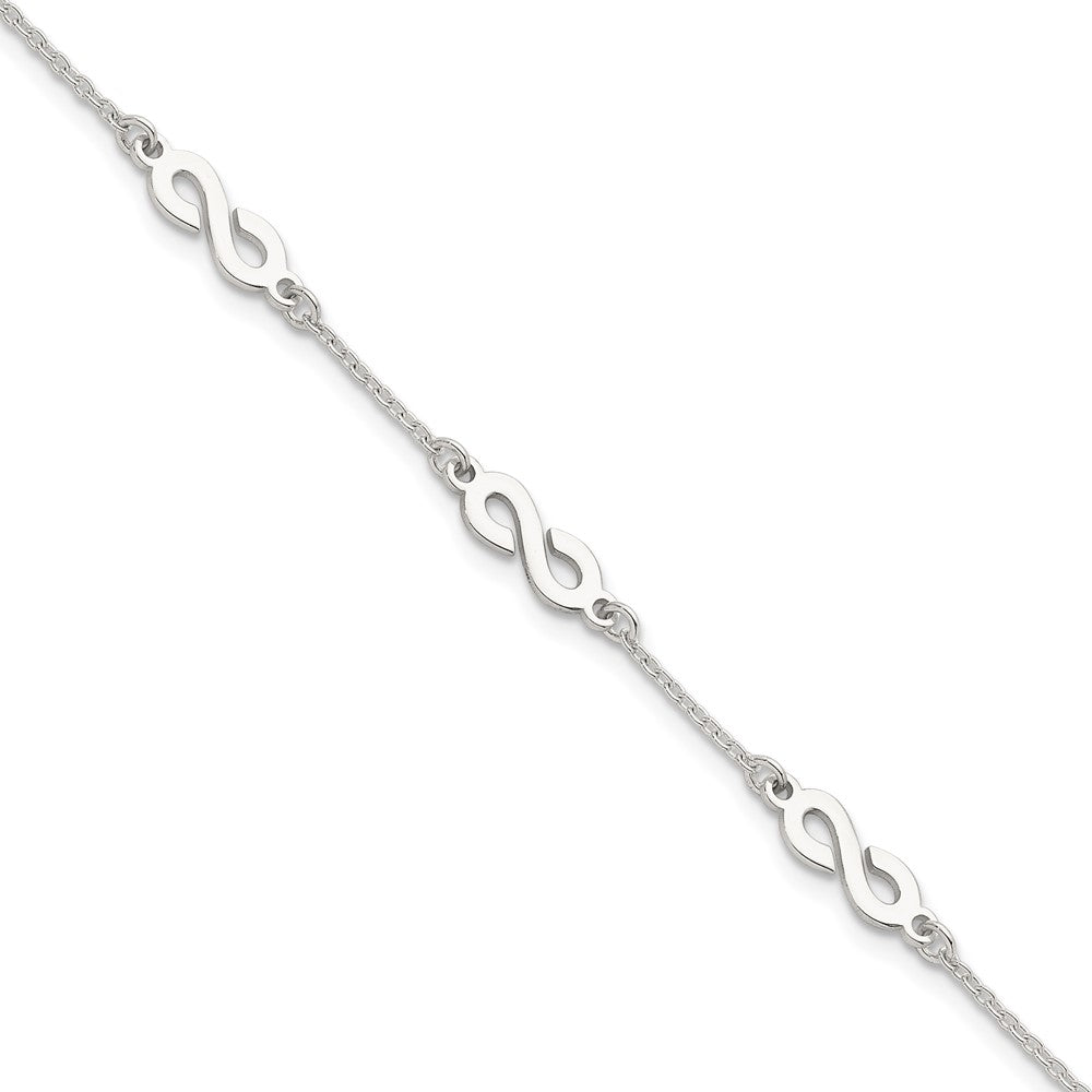 Sterling Silver Polished Infinity 7 inch with 1 inch Extension Bracelet QG6836-7