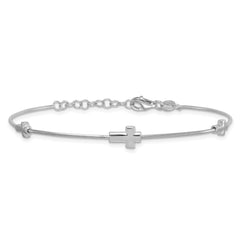 Sterling Silver Rhodium-plated Three Crosses 7 inch with 1 inch Extension Bracelet QG6838-7