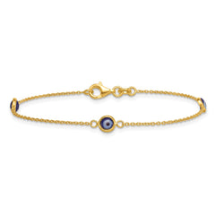 Sterling Silver Gold -tone Polished and Glass Evil Eye 7.25 inch Bracelet QG6840GP-7.25