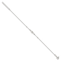 Sterling Silver Polished Beaded Black Enamel Evil Eye 7 inch with 1 inch Extension Bracelet QG6841-7