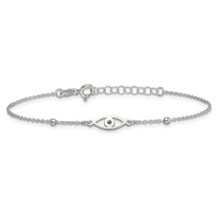 Sterling Silver Polished Beaded Black Enamel Evil Eye 7 inch with 1 inch Extension Bracelet QG6841-7