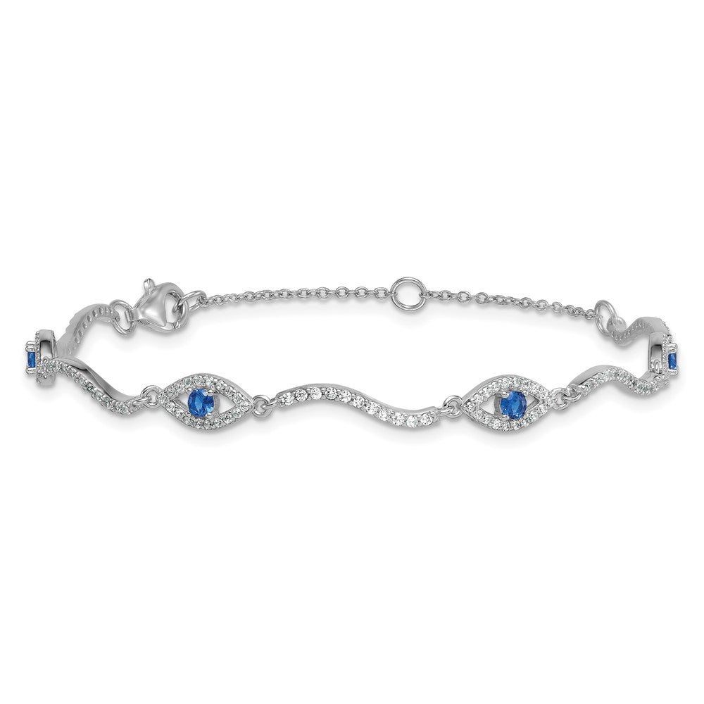 Sterling Silver Rhodium-plated Polished Lab Created Spinel and CZ Evil Eye 6 Inch with 2 Inch Extension Bracelet QG6843-6