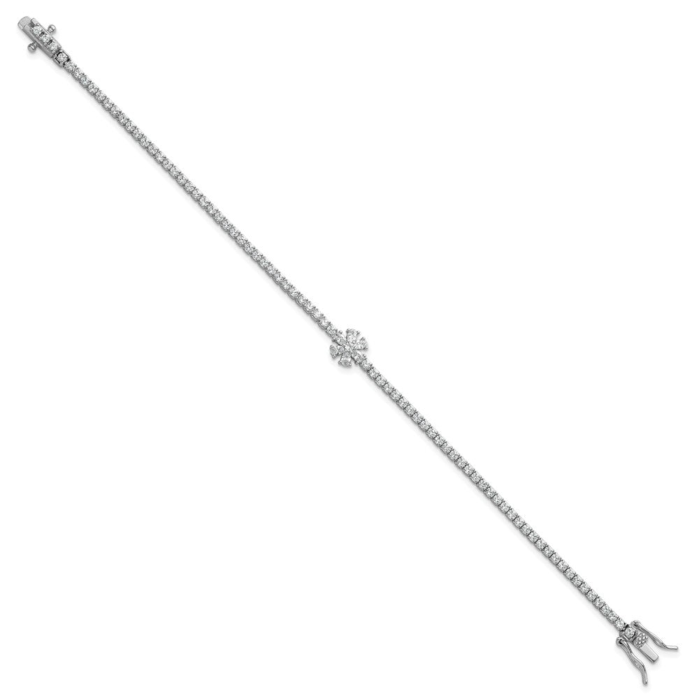 Sterling Silver Rhodium-plated Polished CZ Flower 7.25 inch Tennis Bracelet QG6844-7.25
