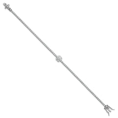 Sterling Silver Rhodium-plated Polished CZ Flower 7.25 inch Tennis Bracelet QG6844-7.25