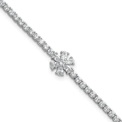 Sterling Silver Rhodium-plated Polished CZ Flower 7.25 inch Tennis Bracelet QG6844-7.25