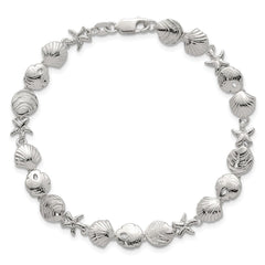 Sterling Silver Polished Textured Starfish, Sand Dollar, and Sea Shell 7.25 inch Bracelet QG6846-7.25
