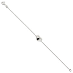 Sterling Silver Polished Black Enamel Pawprint Heart BEST FRIEND 7.5 inch Bracelet QG6847-7.5