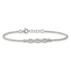 Sterling Silver Polished Pave CZ Cable Link 6.75 Inch with 0.5 Inch Extension Bracelet QG6848-6.75
