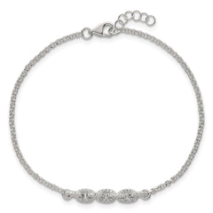 Sterling Silver Polished Pave CZ Cable Link 6.75 Inch with 0.5 Inch Extension Bracelet QG6848-6.75