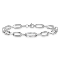 Sterling Silver Rhodium-plated Polished CZ 4.7mm Paperclip Link 7 Inch Bracelet QG6849-7