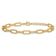 Sterling Silver Gold-tone Polished CZ and Paperclip Link 7 Inch with 1 Inch Extension Bracelet QG6850GP-7