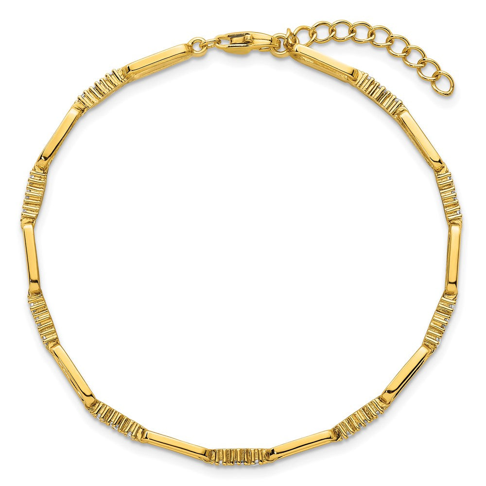 Sterling Silver Gold-tone Polished CZ and Paperclip Link 7 Inch with 1 Inch Extension Bracelet QG6850GP-7