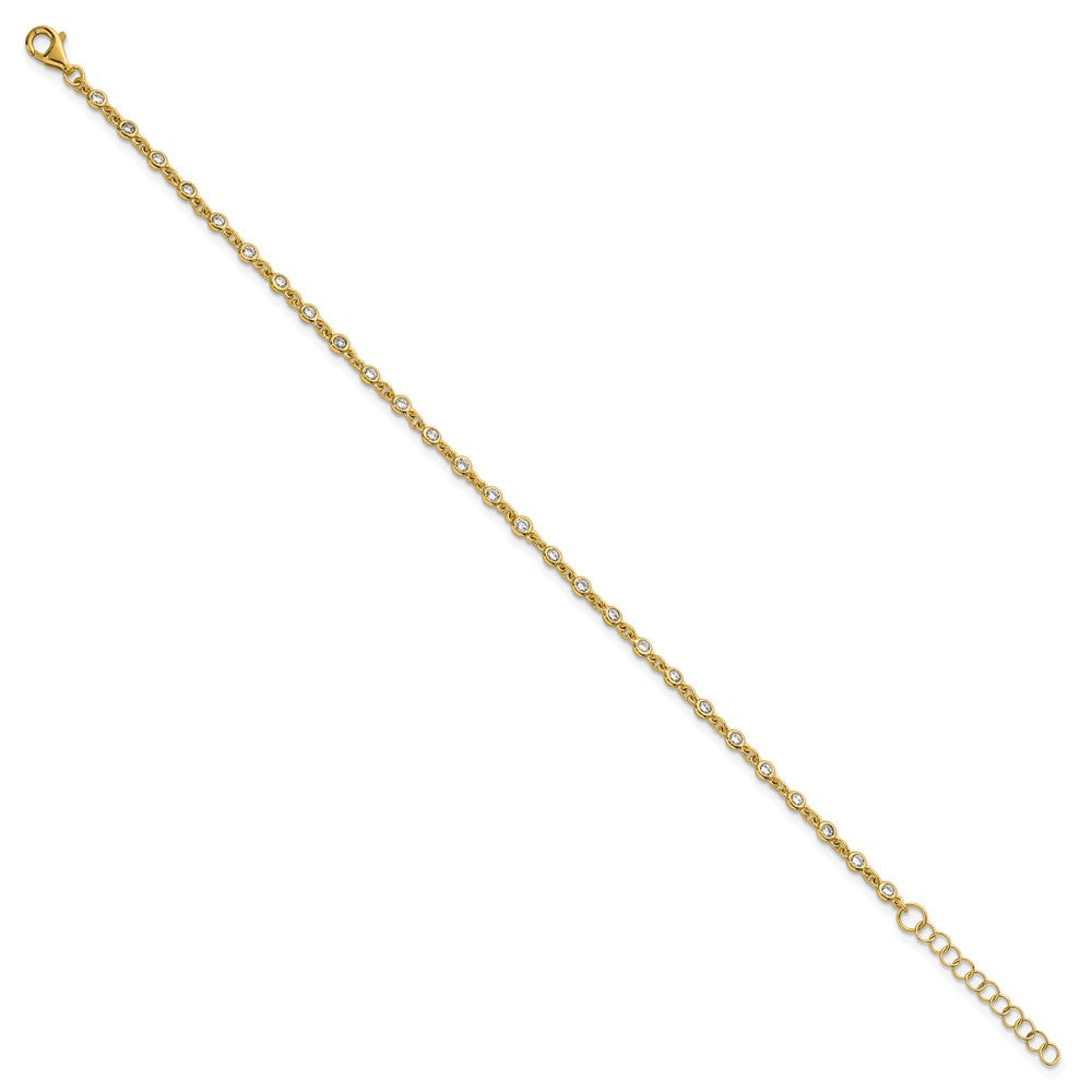 Sterling Silver Gold-tone Polished CZ Station 6.5 Inch with 1 Inch Extension Bracelet QG6852GP-6.5