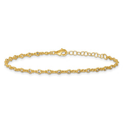 Sterling Silver Gold-tone Polished CZ Station 6.5 Inch with 1 Inch Extension Bracelet QG6852GP-6.5