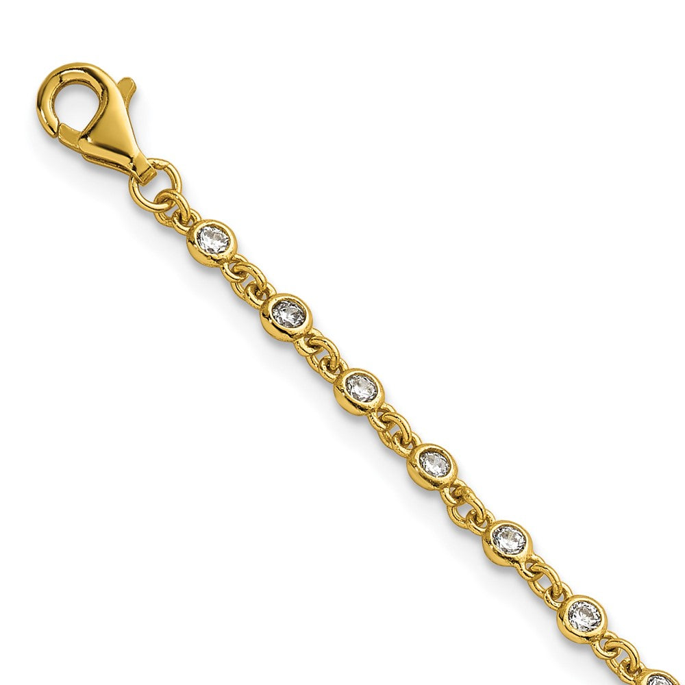 Sterling Silver Gold-tone Polished CZ Station 6.5 Inch with 1 Inch Extension Bracelet QG6852GP-6.5