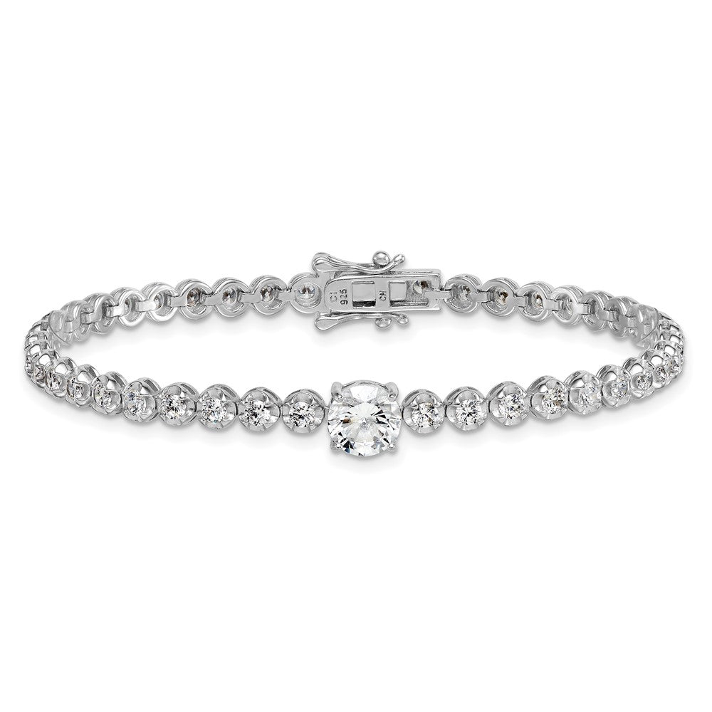 Sterling Silver Rhodium-plated Polished Fancy Round CZ 7.25 Inch Bracelet QG6855-7.25