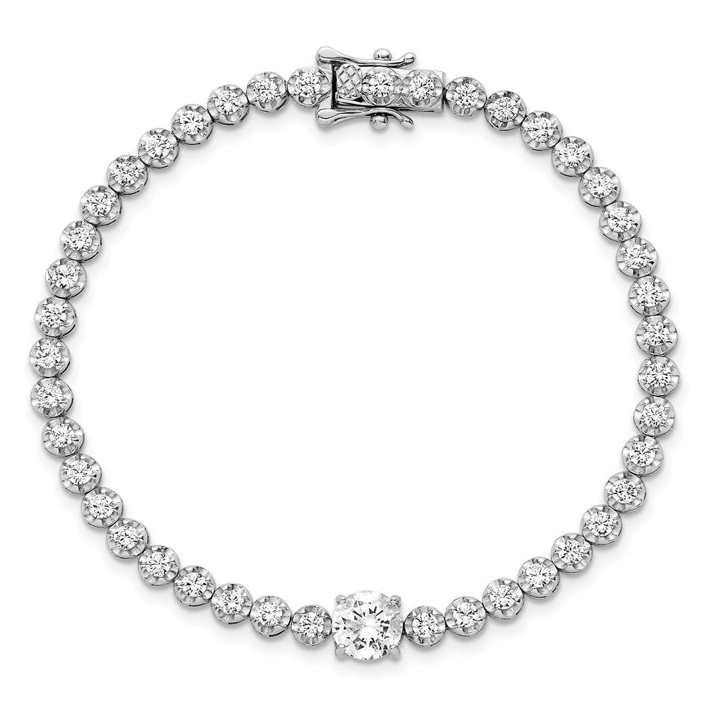 Sterling Silver Rhodium-plated Polished Fancy Round CZ 7.25 Inch Bracelet QG6855-7.25
