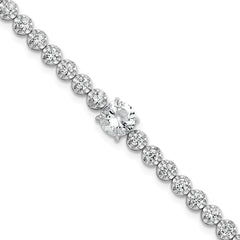 Sterling Silver Rhodium-plated Polished Fancy Round CZ 7.25 Inch Bracelet QG6855-7.25